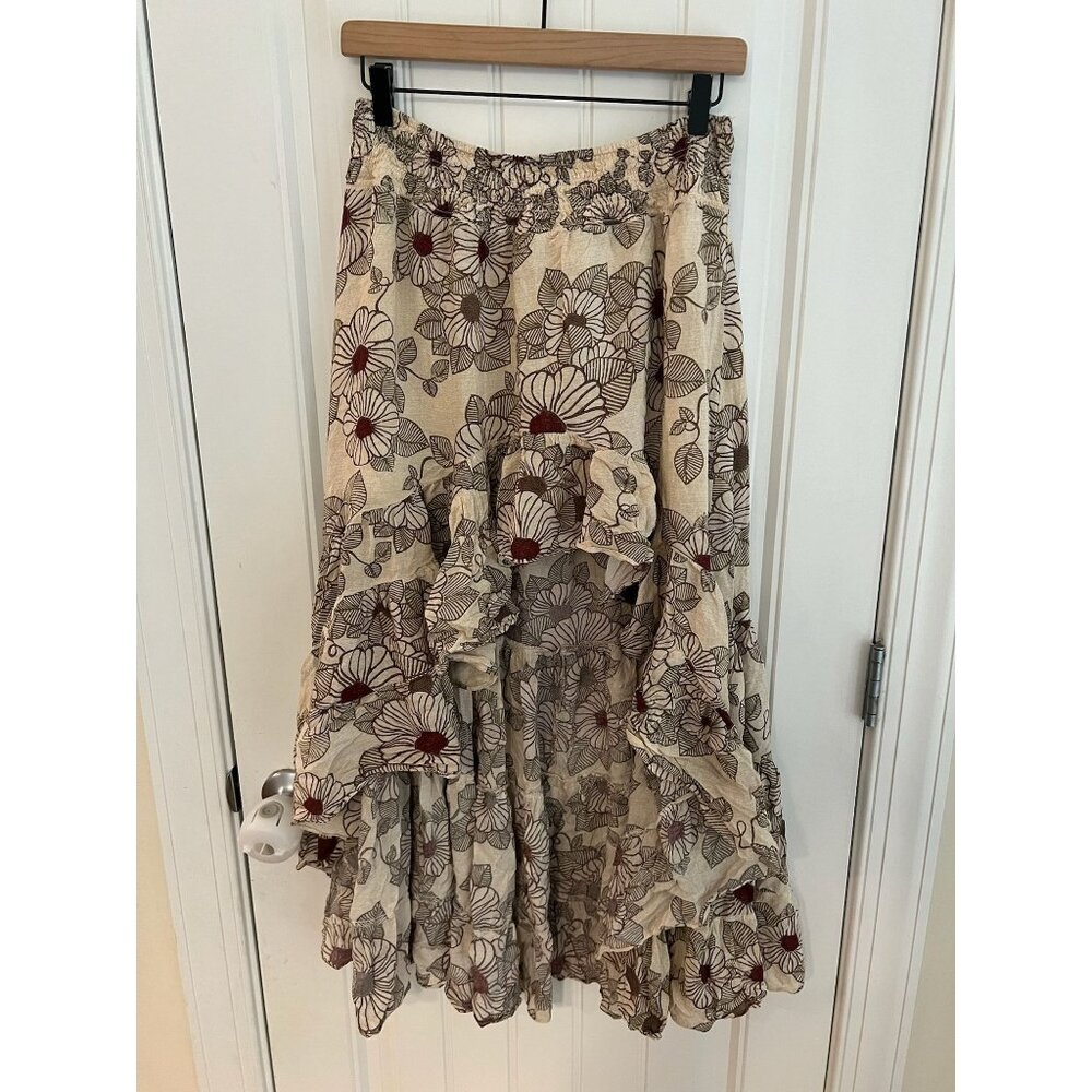 Free People Morning Sun‎ Floral Ruffled High-Low Maxi Skirt Size M